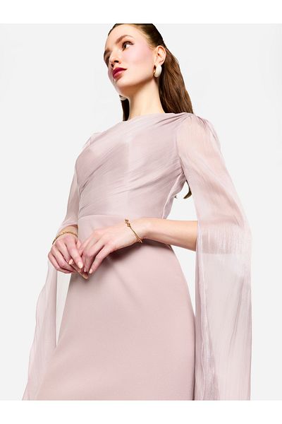 House of Moda By Styli Organza Cape Sleeve Pleated Detail Maxi Dress