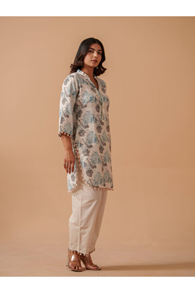 DW By Styli Floral Printed Mandarin Collar Pure Cotton Tunic with Trousers Co-Ords