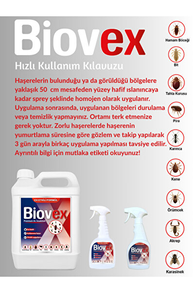 Biovex Premium UL İnsektisit Haşere İlacı Hamam Böceği, Tahta Kurusu, Karınca, Kene, Karasinek 500mL