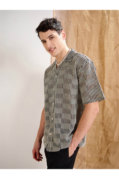 Mascln Sassafras By Styli Men Crochet Short Sleeve Relaxed Fit Shirt