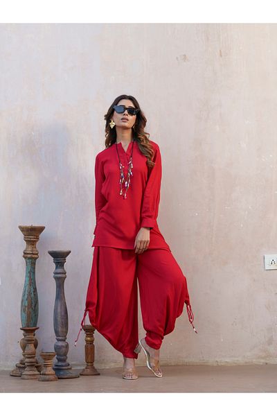 DW By Styli Notch Neck Long Sleeves Tunic and Dhoti Pant Co-Ords