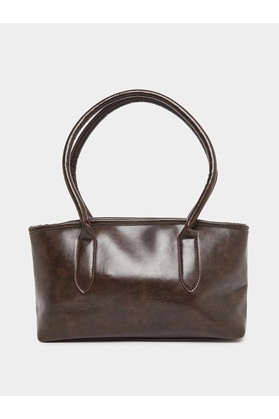 Styli Brown Faux Leather Tote Bag with Eyelet Belt Accent