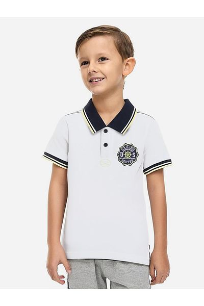 Victor and Jane By Styli Boys White Embroidered Detail Short Sleeve Polo T-Shirt