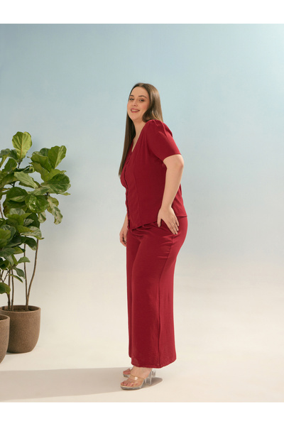 Sassafras By Styli Plus Maroon Solid Top and Trousers Co-Ords