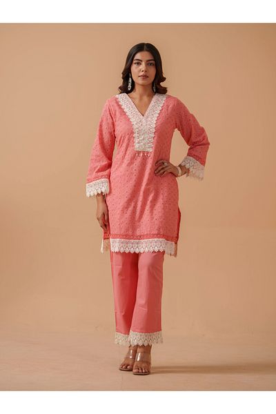 DW By Styli Embroidered Pure Cotton Tunic with Trousers Co-Ords