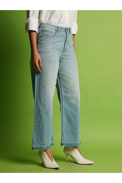 Globus By Styli Wide Leg Mid-Rise Faded Pure Cotton Jeans