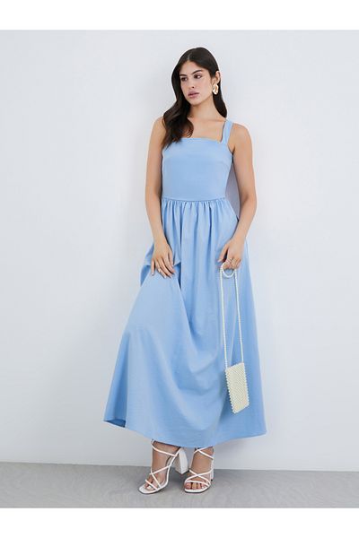 Styli Plain Strappy A-Line Maxi Dress
