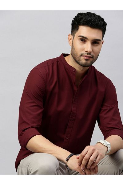 British Club By Styli Mandarin Collar Long Sleeve Slim Fit Shirt