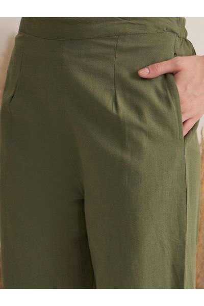 Sanskrutihomes By Styli Women Olive Solid Pure Cotton Top and Pyjama Set