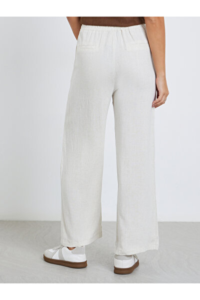 Styli White Linen Look Pants with Elastic Waist