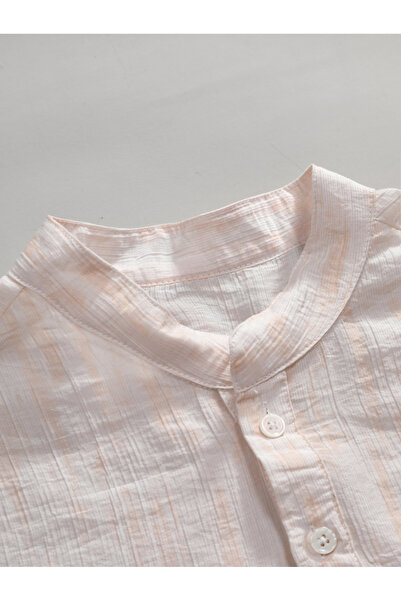 Styli Solid Textured Stand Collar Shirt with Half Placket