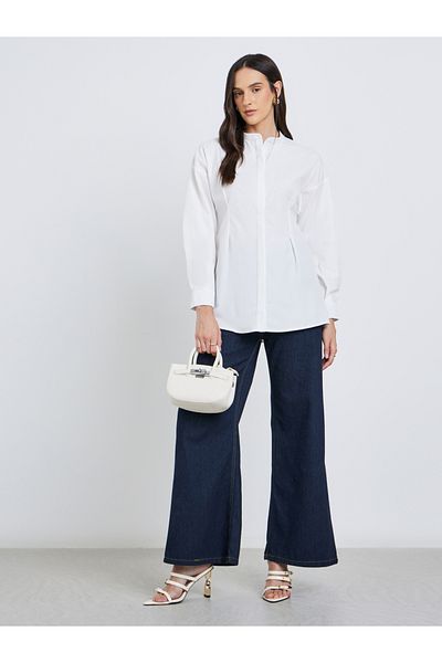 Styli Plain Longline Shirt with Fold Pleated Detail