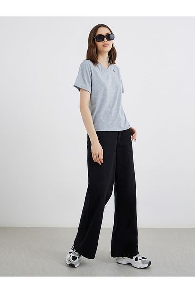 Styli Embroidered V-Neck Regular Fit T-Shirt