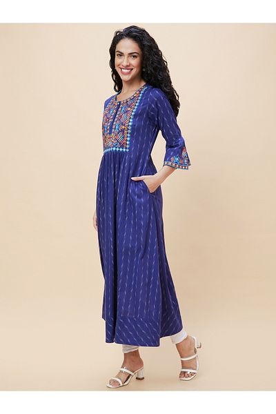 Globus By Styli Bell Sleeves Thread Work Pure Cotton A-Line Kurta