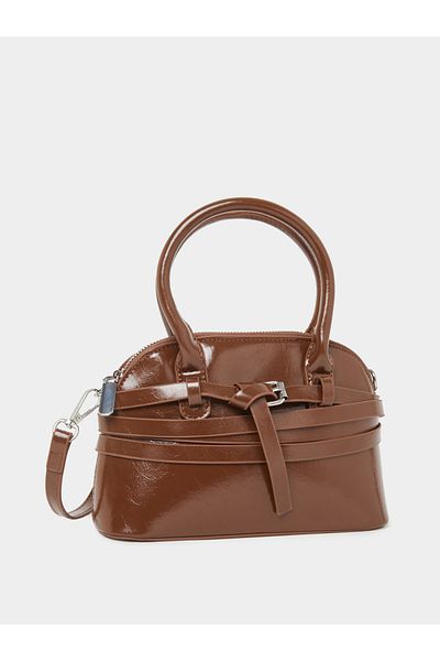 Styli Women Brown Belted Handbag with Buckle Detail