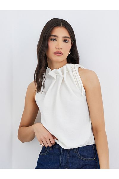 Styli Drawstring Gathered Detail Sleeveless Blouse