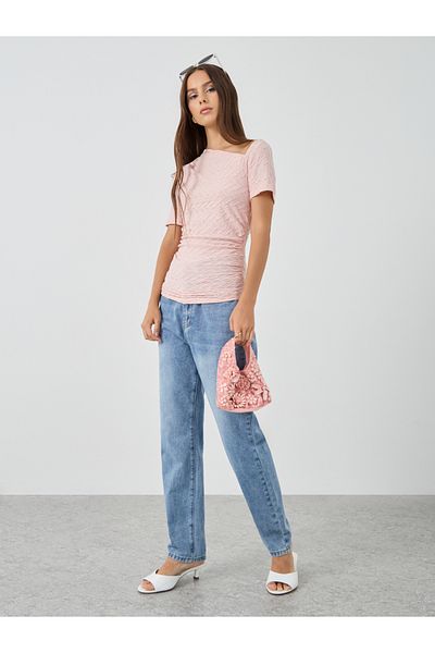 Styli Textured Asymmetric Neckline Knit Top