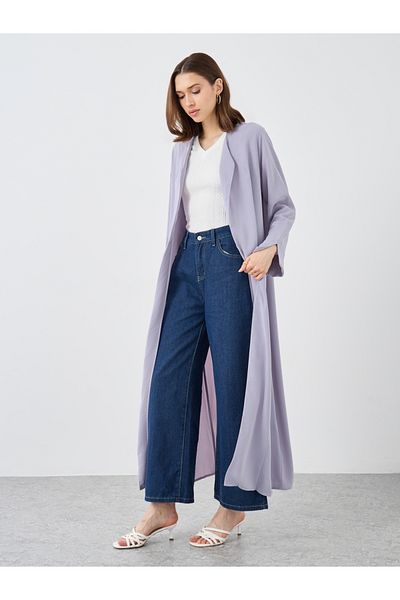Styli Solid Front Open Kimono with Slit Sleeves