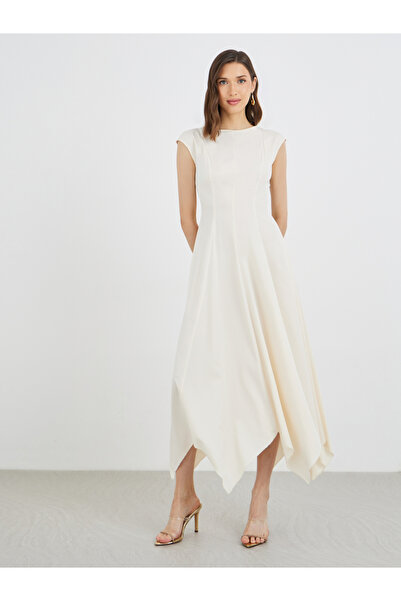 Styli Solid Handkerchief Hem A-Line Midi Dress