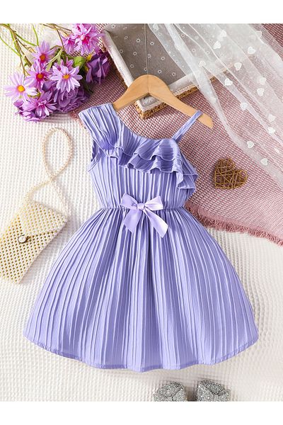 Styli Ruffled Asymmetric Neck Bow Detail Dress