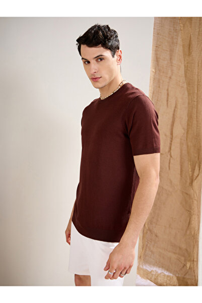 Mascln Sassafras By Styli Brown Premium Knit Short Sleeve T-Shirt