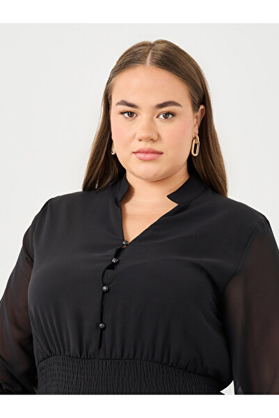 Styli Plus A-Line Midi Dress with 3/4 Sleeves