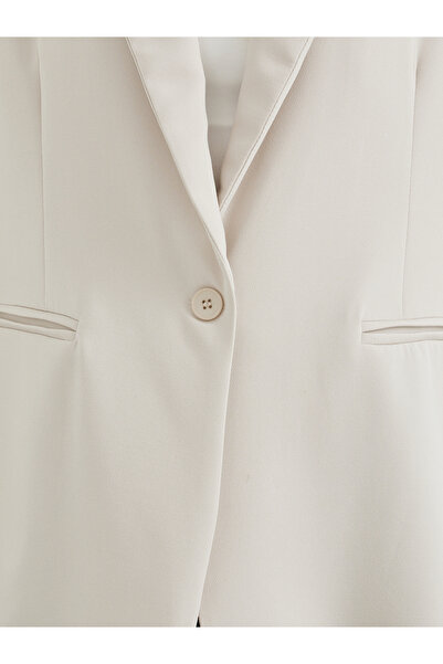 Styli Women Beige Solid Short Sleeve Button Up Blazer