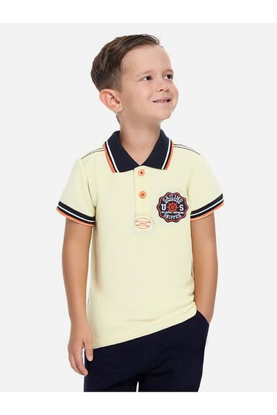 Victor and Jane By Styli Boys Yellow Embroidered Detail Short Sleeve Polo T-Shirt