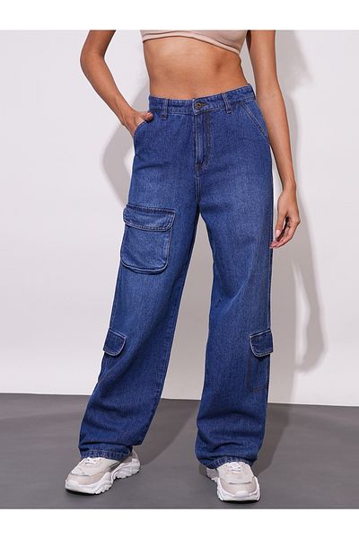 Globus By Styli Straight Fit Mid-Rise Faded Cotton Cargo Pockets Jeans