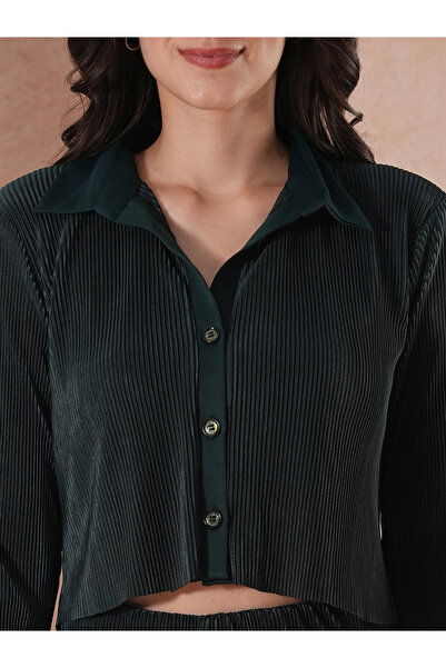 Globus By Styli Women Green Pleated Cinch Waist Shirt and Trousers Co-Ords