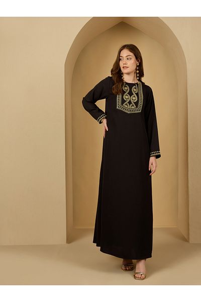Styli Crepe Jalabiya with Gold Trim