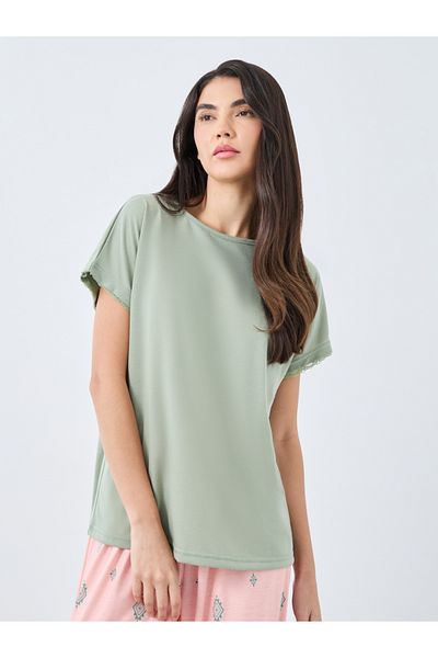 Styli Lace Trim Sleeve T-Shirt and Bored Print Geo Pyjama Set