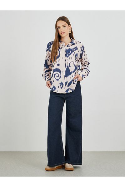 Styli Printed Spread Collar Oversized Shirt