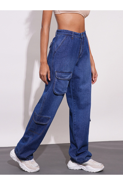 Globus By Styli Straight Fit Mid-Rise Faded Cotton Cargo Pockets Jeans