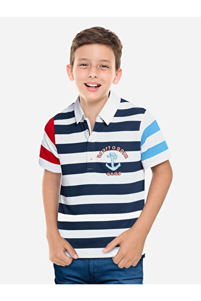 Victor and Jane By Styli Boys Striped Polo T-Shirt with Embroidered Detail