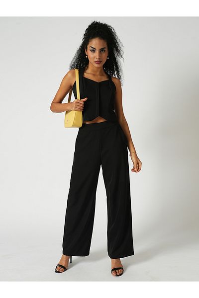 Globus By Styli Women Black Cross Strap Back Crop Top and Trousers Co-Ords
