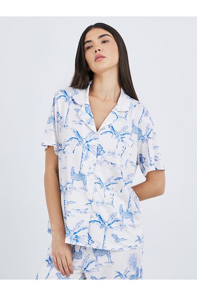 Styli Graphic Print Buttoned Shirt and Pyjama Set
