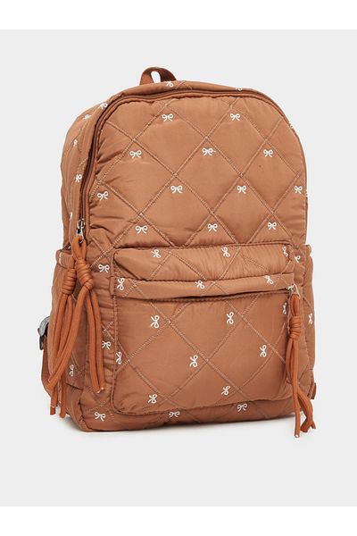 Styli Women Tan Quilted Look Backpack with Bow Detail