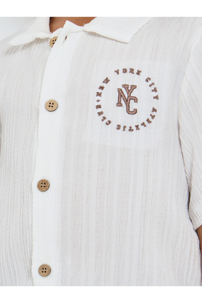 Styli Embroidery Detail Textured Shirt and Shorts Set