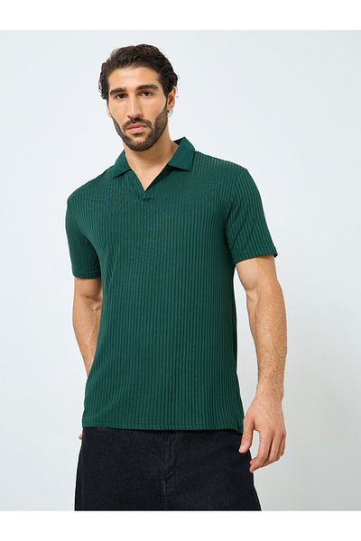 Styli Green Textured Regular Fit Polo T-Shirt