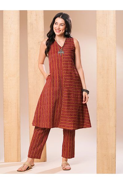 Globus By Styli All-Over Printed In Dobby A-Line Kurta with Pants Co-Ords