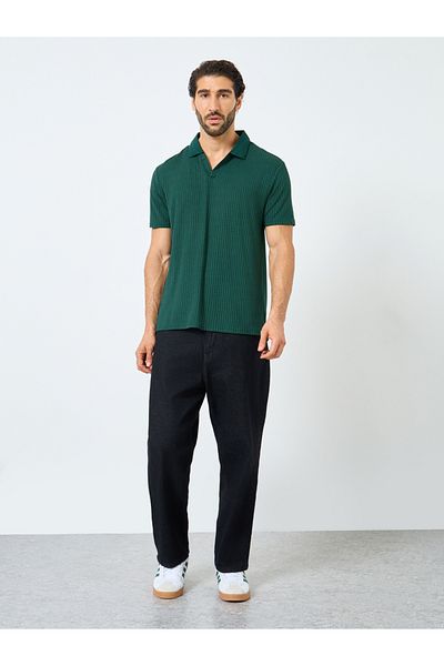 Styli Green Textured Regular Fit Polo T-Shirt