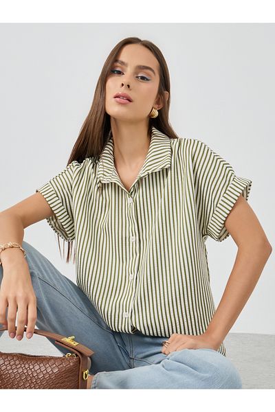 Styli Striped Short Sleeve Oversized Shirt