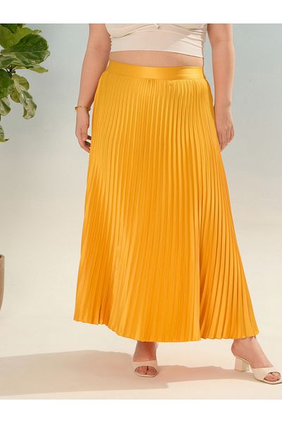 Sassafras By Styli Plus Mustard Accordion Pleated Skirt