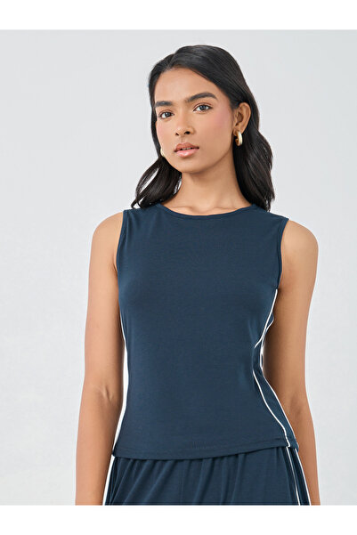 Styli Dark Blue Side Piping Detail Top and Pants Co-Ords