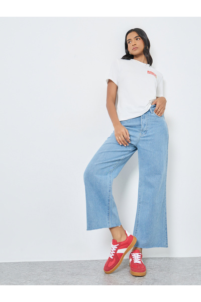 Styli بنطال جينز مريح ذو حافة متهالكة