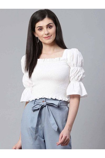STREET 9 By Styli Smocked Detail Square Nek Crop Top