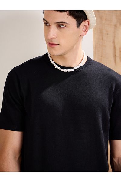 Mascln Sassafras By Styli Black Premium Knit Short Sleeve T-Shirt