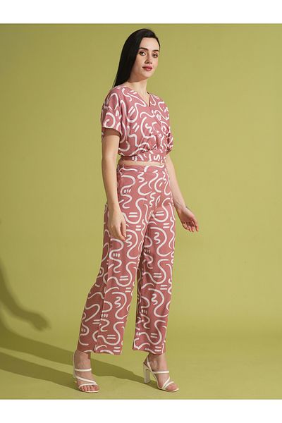 Globus By Styli Abstract Print Wrap Crop Top and Trouser Co-Ords