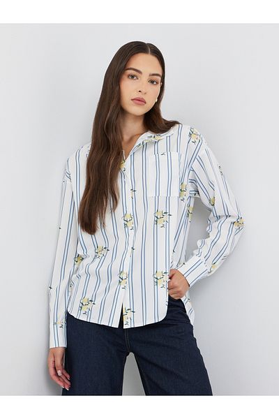 Styli Striped Spread Collar Long Sleeve Shirt